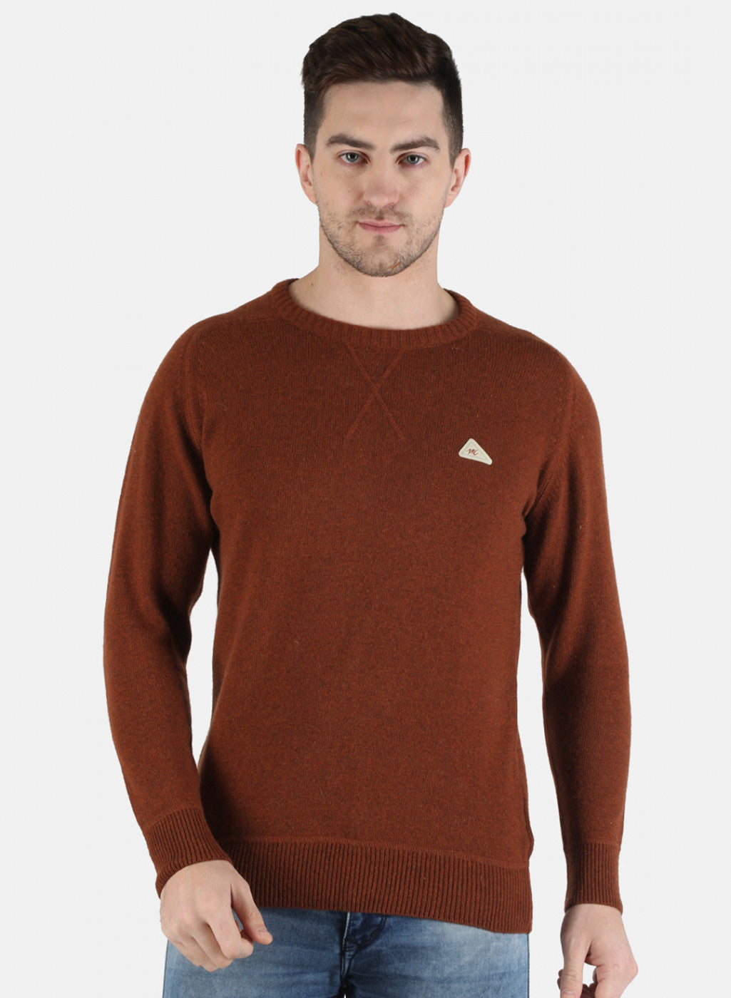 Men Brown Solid Pullover