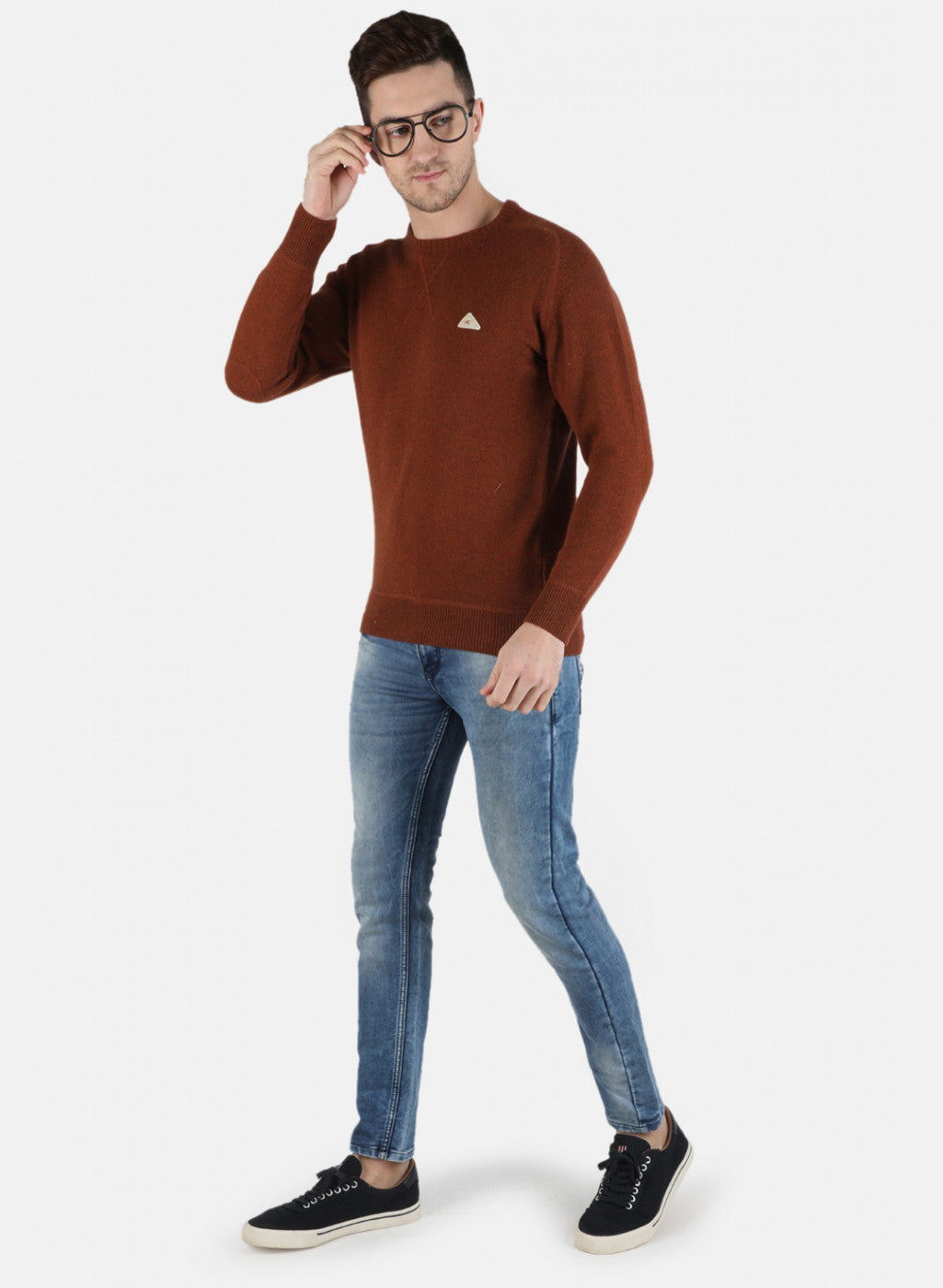 Men Brown Solid Pullover