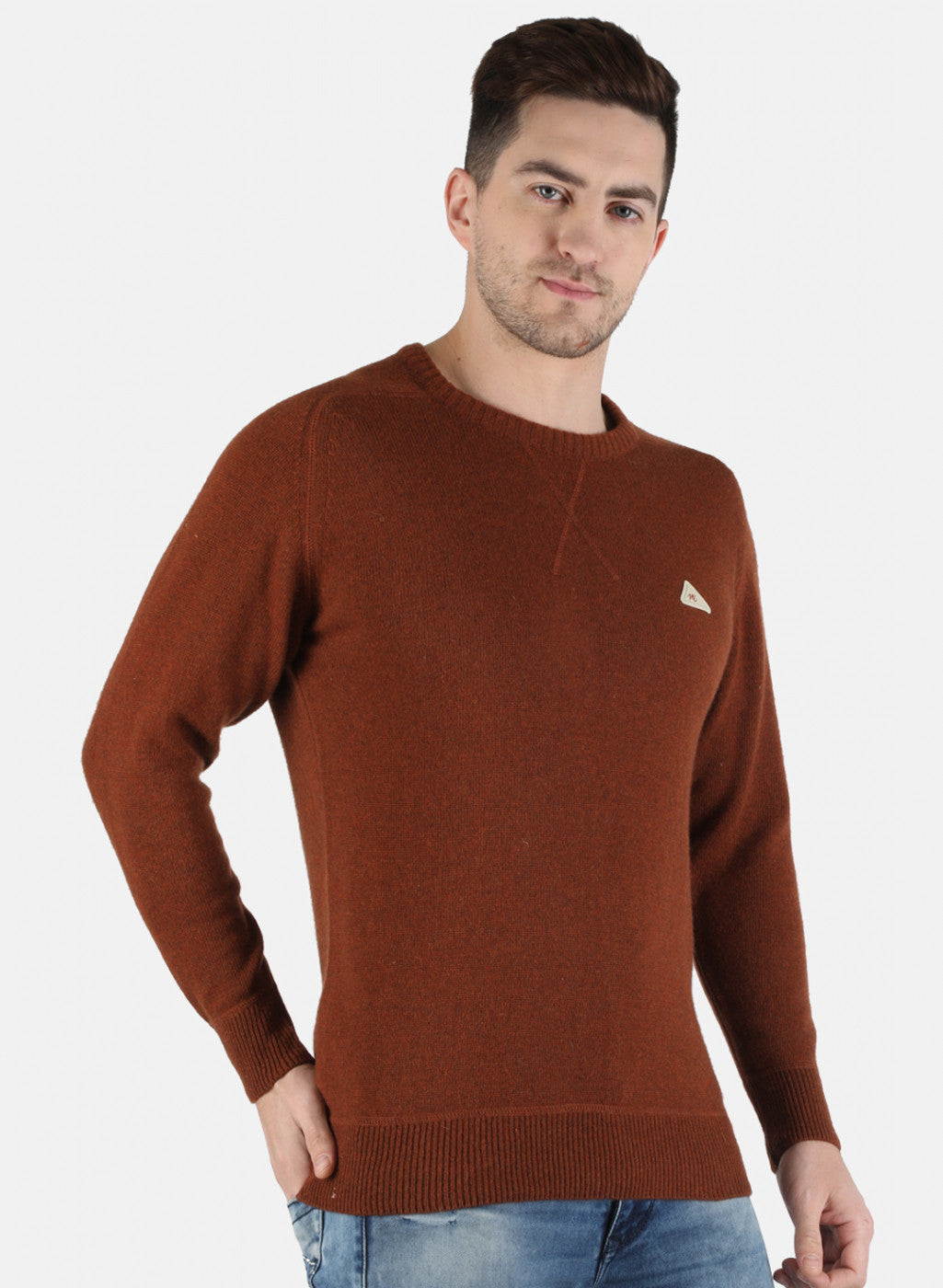 Men Brown Solid Pullover