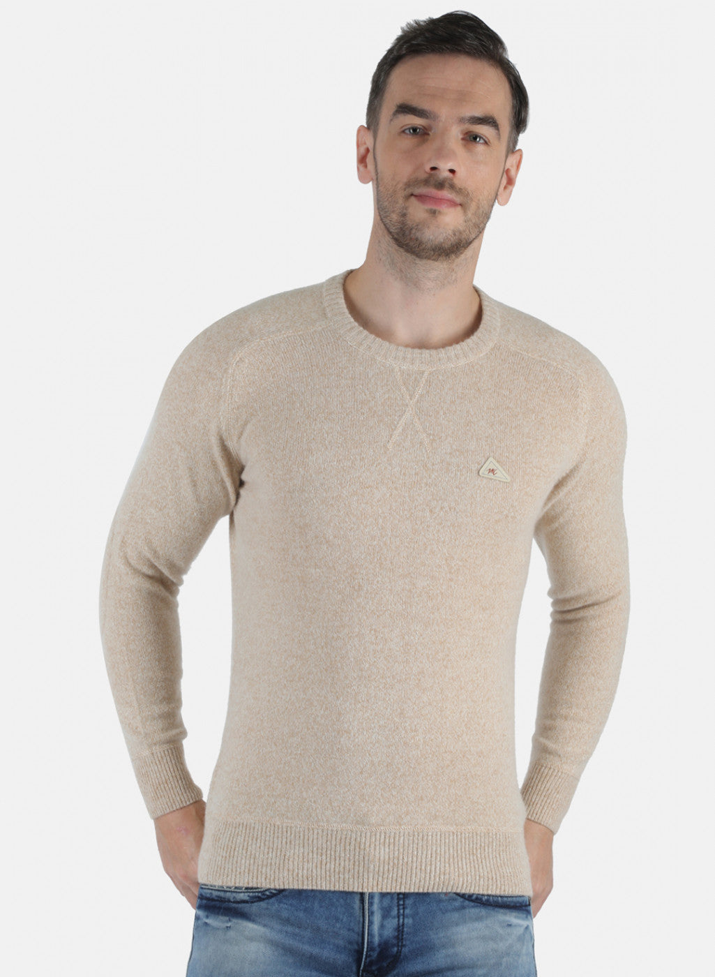 Men Beige Solid Pullover