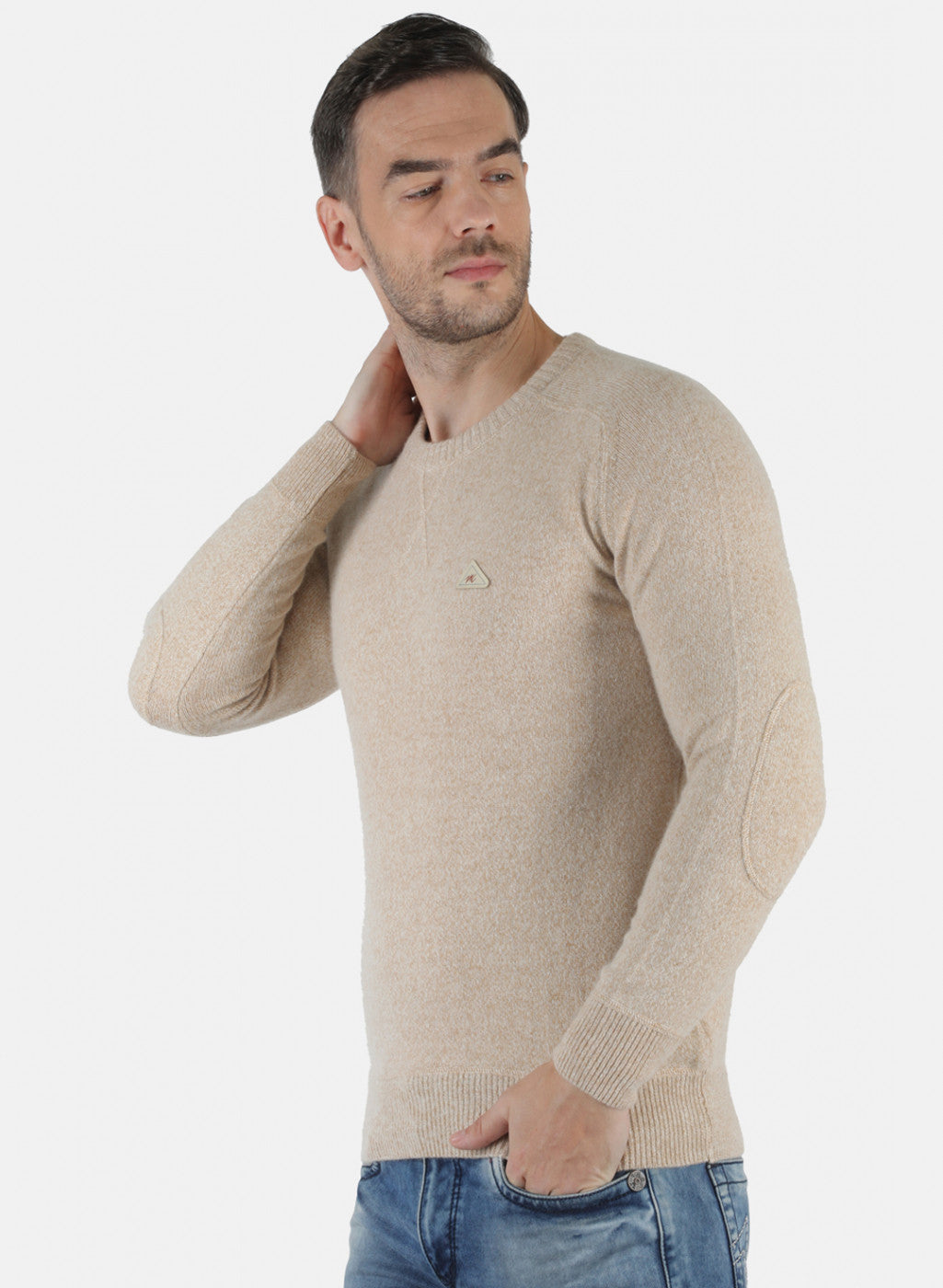 Men Beige Solid Pullover