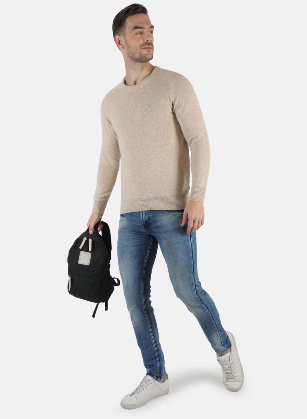 Men Beige Solid Pullover