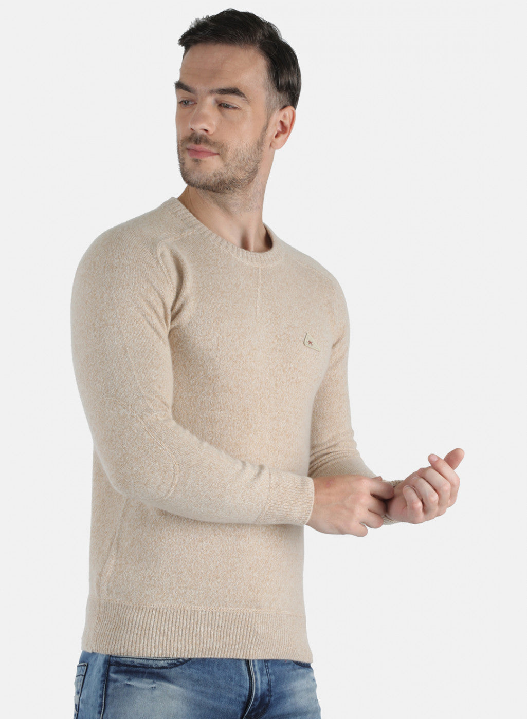 Men Beige Solid Pullover