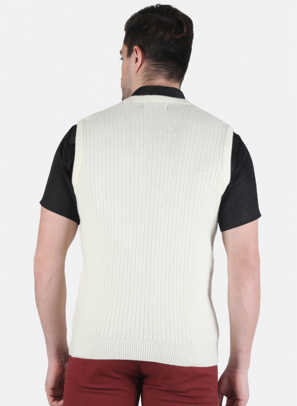 Men White Solid Sweater