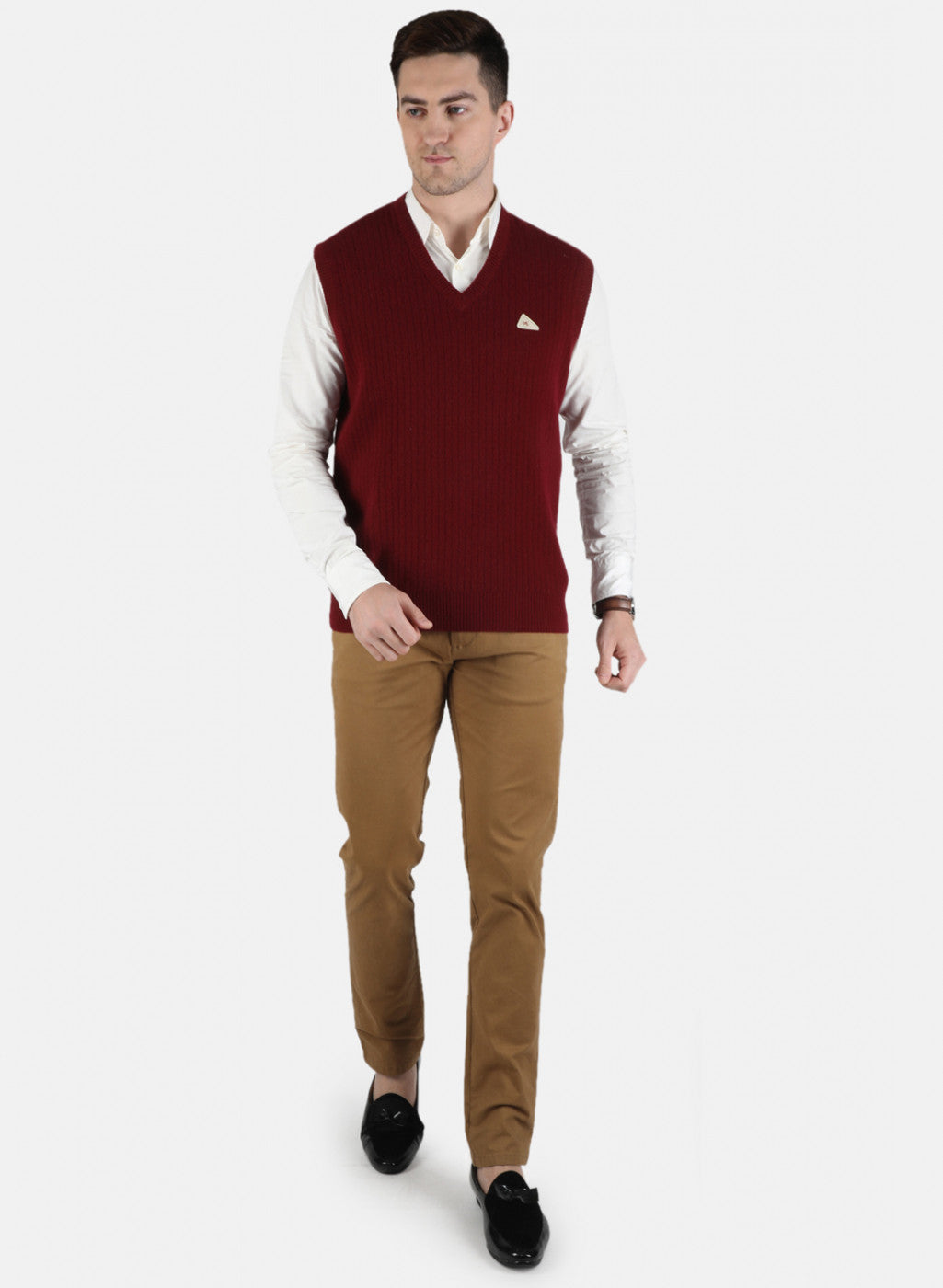 Men Maroon Solid Sweater