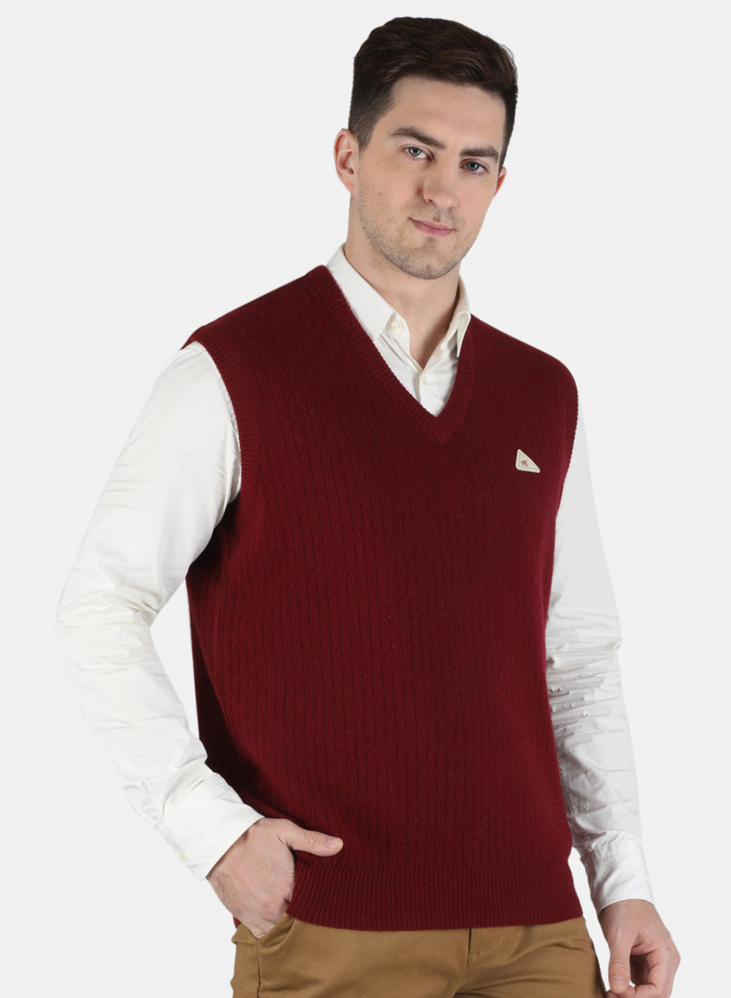 Men Maroon Solid Sweater