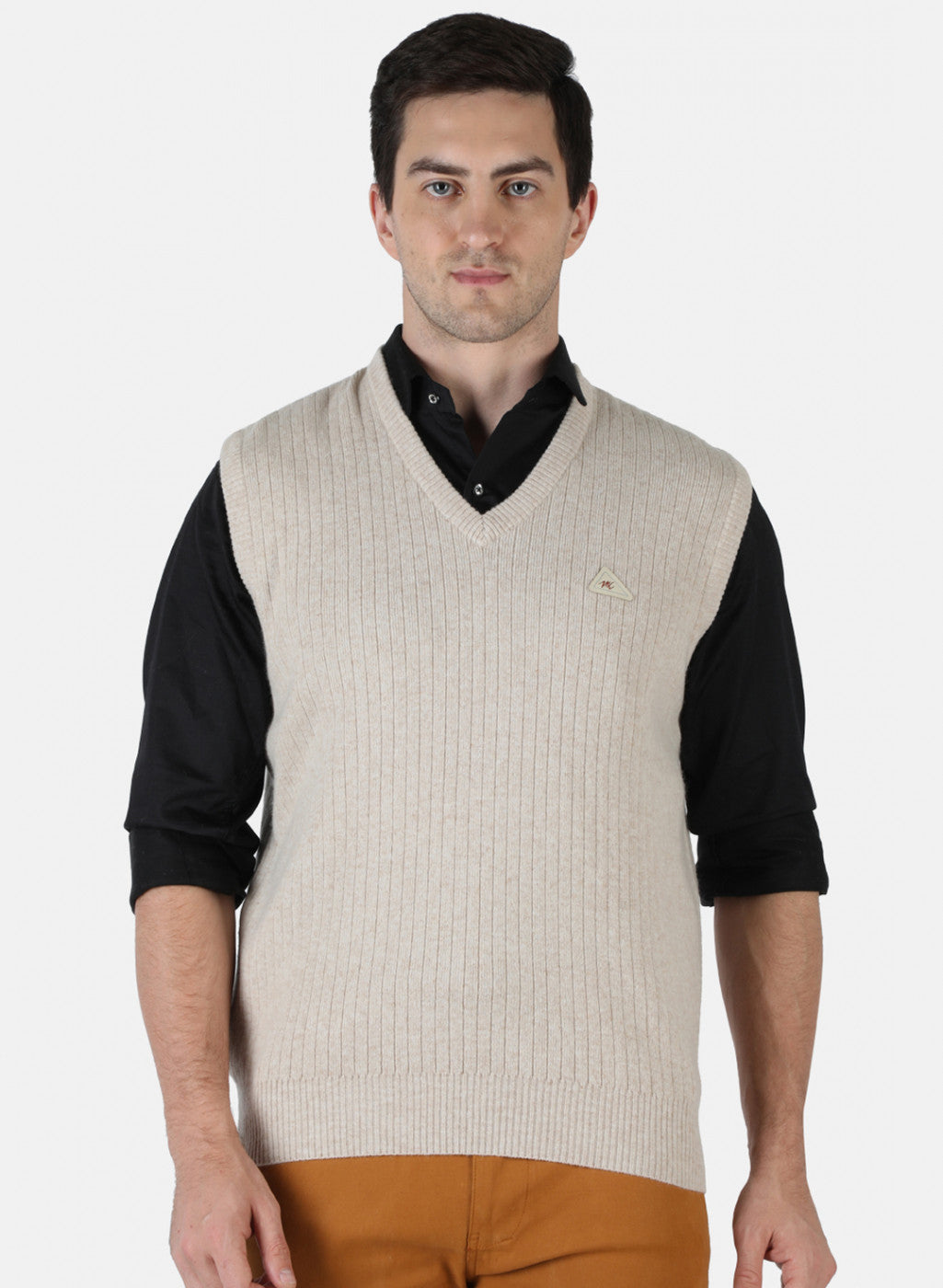 Men Beige Solid Sweater