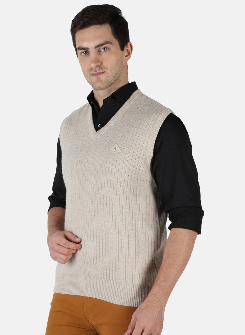 Men Beige Solid Sweater