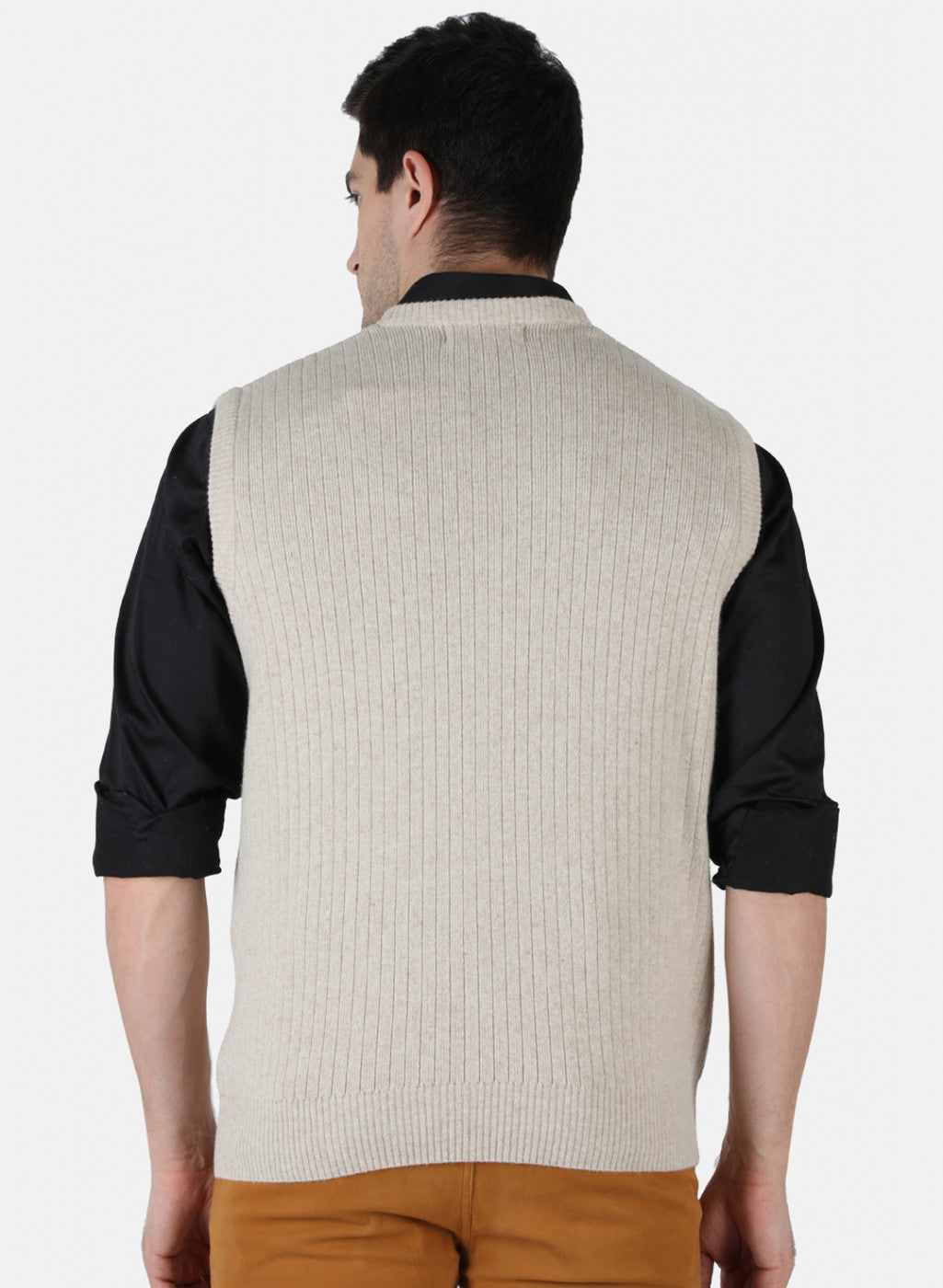 Men Beige Solid Sweater