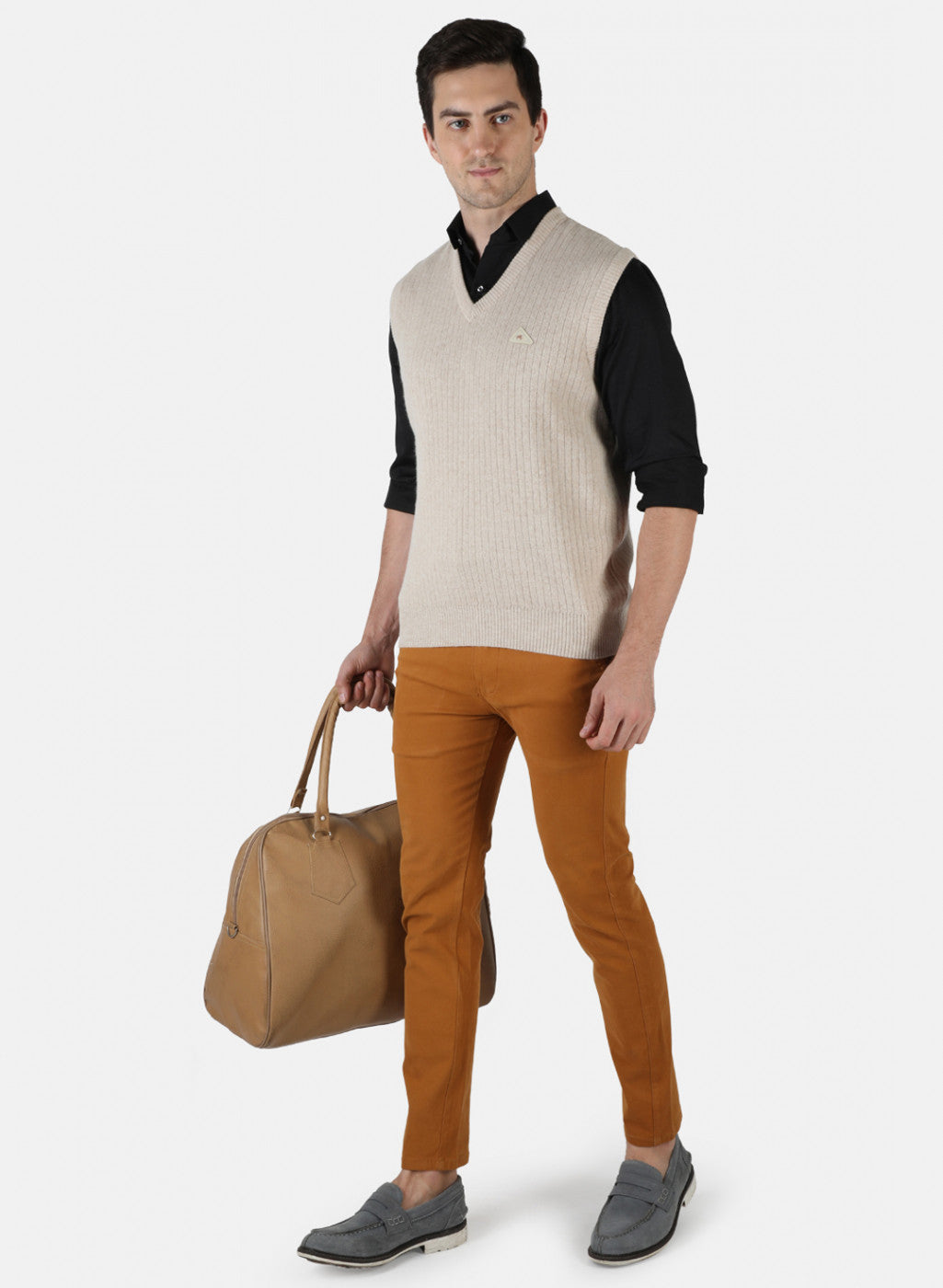 Men Beige Solid Sweater