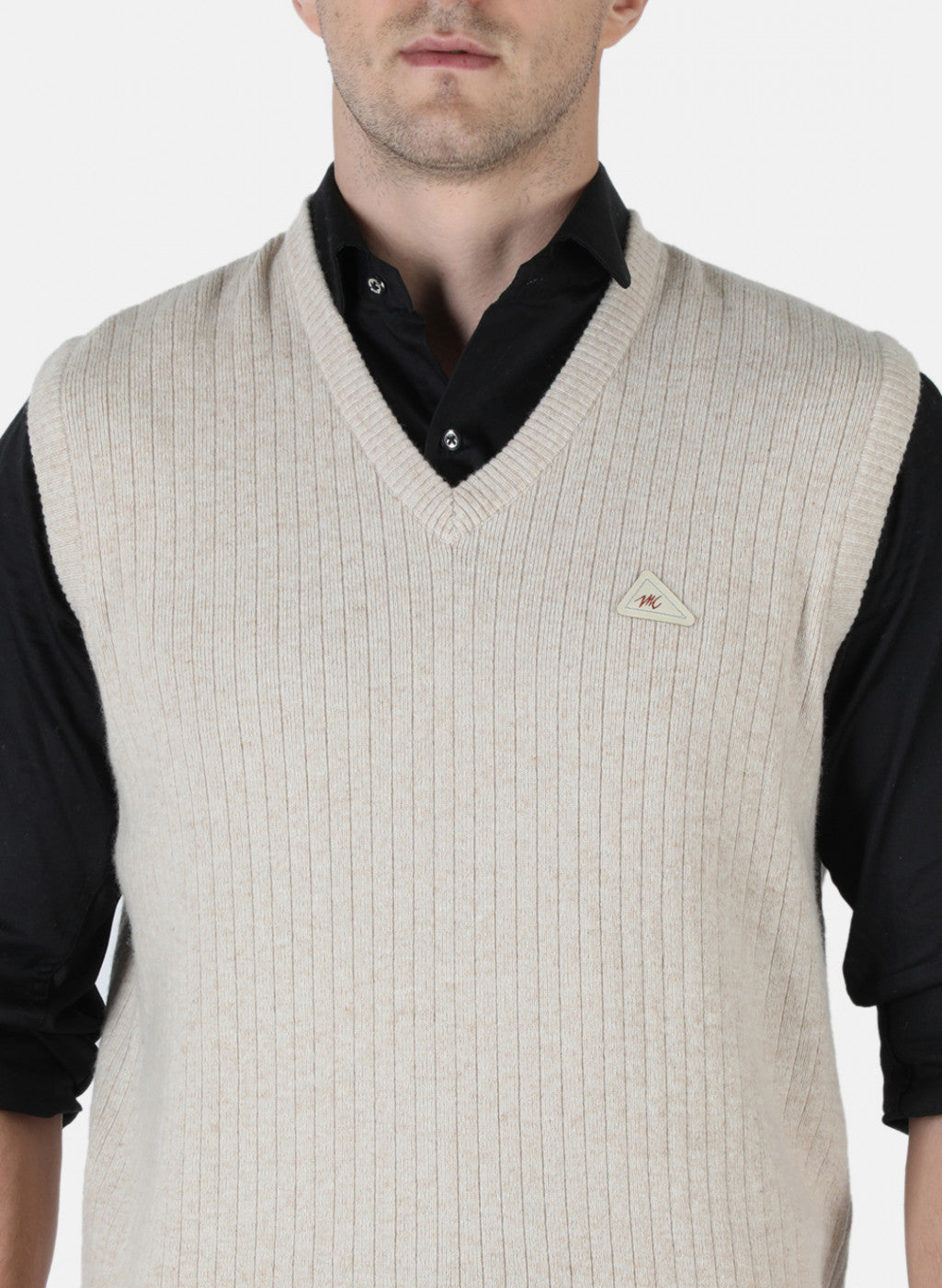 Men Beige Solid Sweater