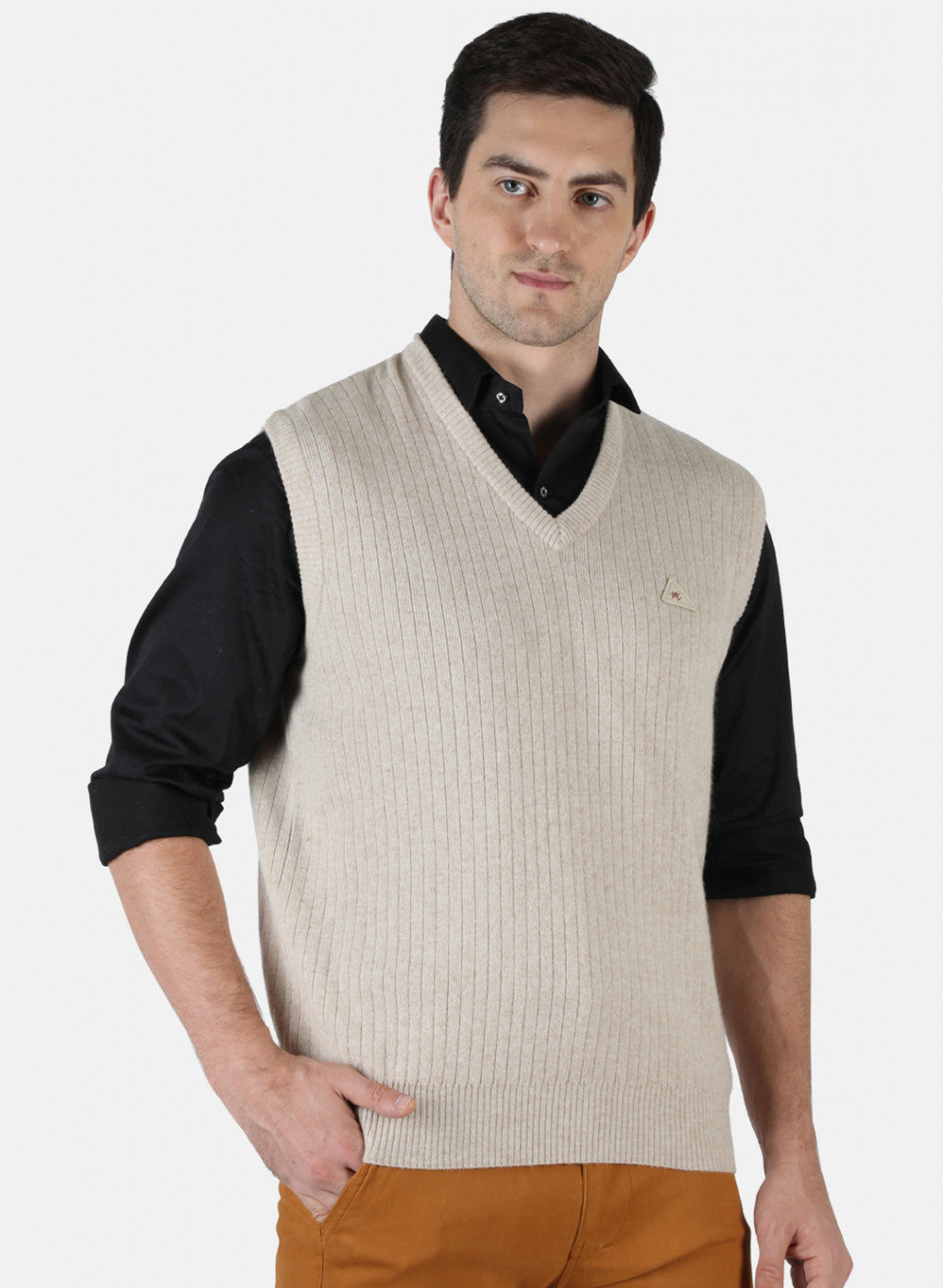 Men Beige Solid Sweater