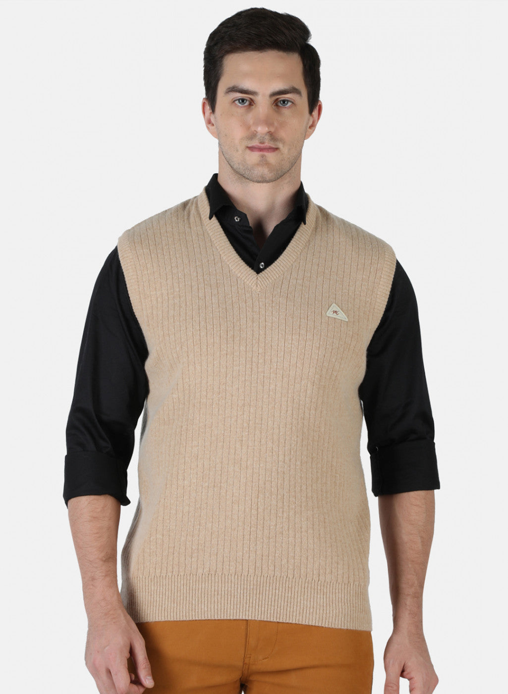 Men Beige Solid Sweater