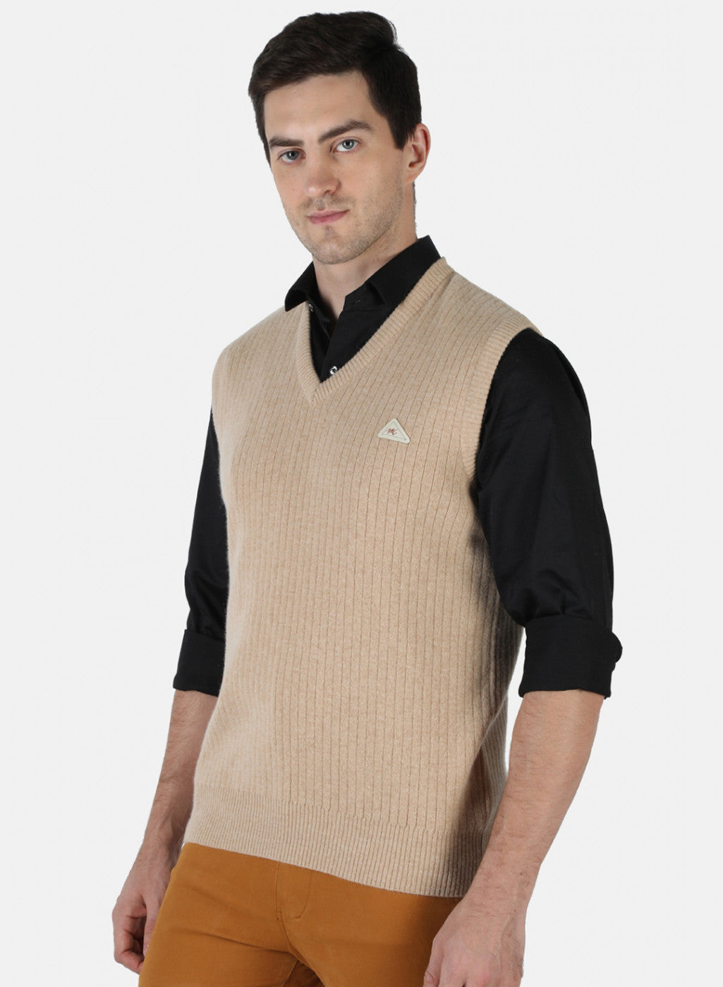 Men Beige Solid Sweater