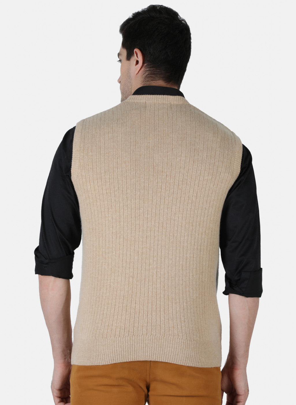 Men Beige Solid Sweater