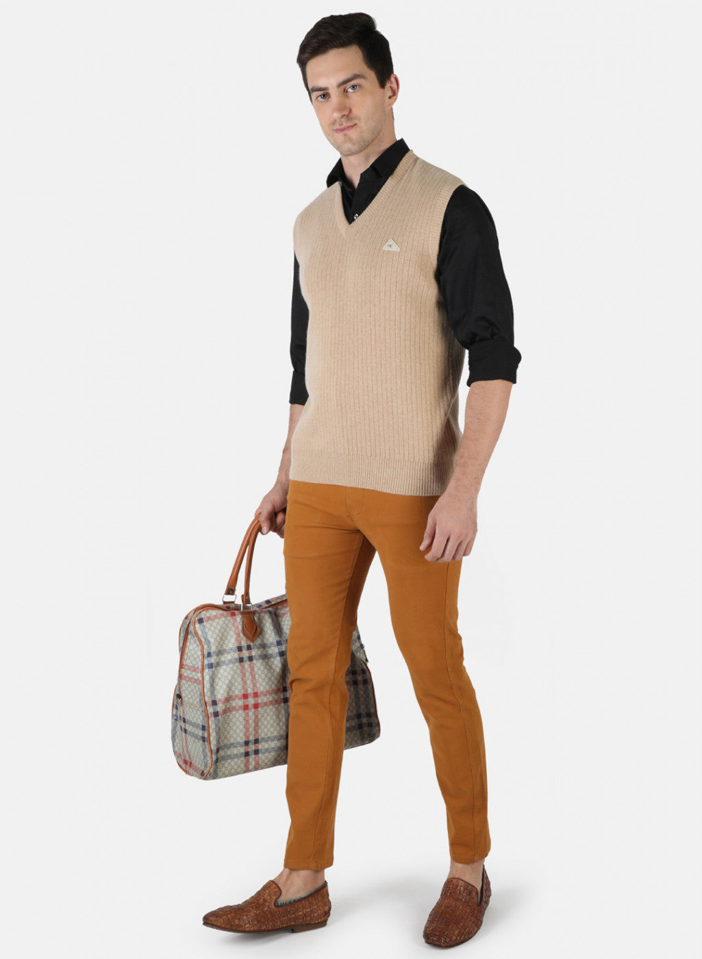 Men Beige Solid Sweater