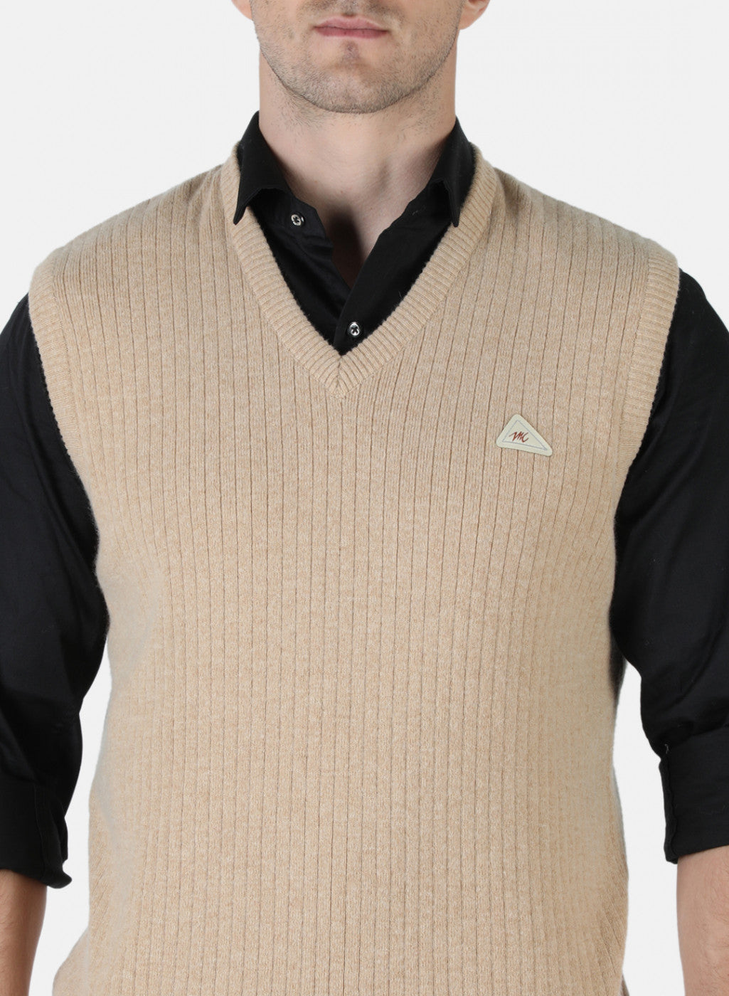 Men Beige Solid Sweater