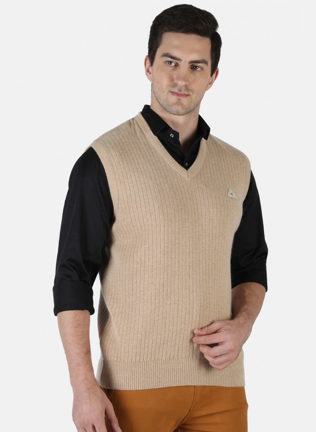 Men Beige Solid Sweater