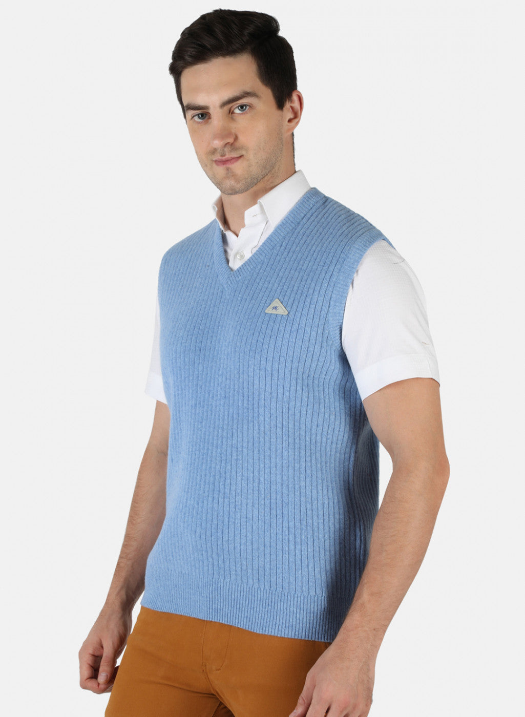 Men Blue Solid Sweater