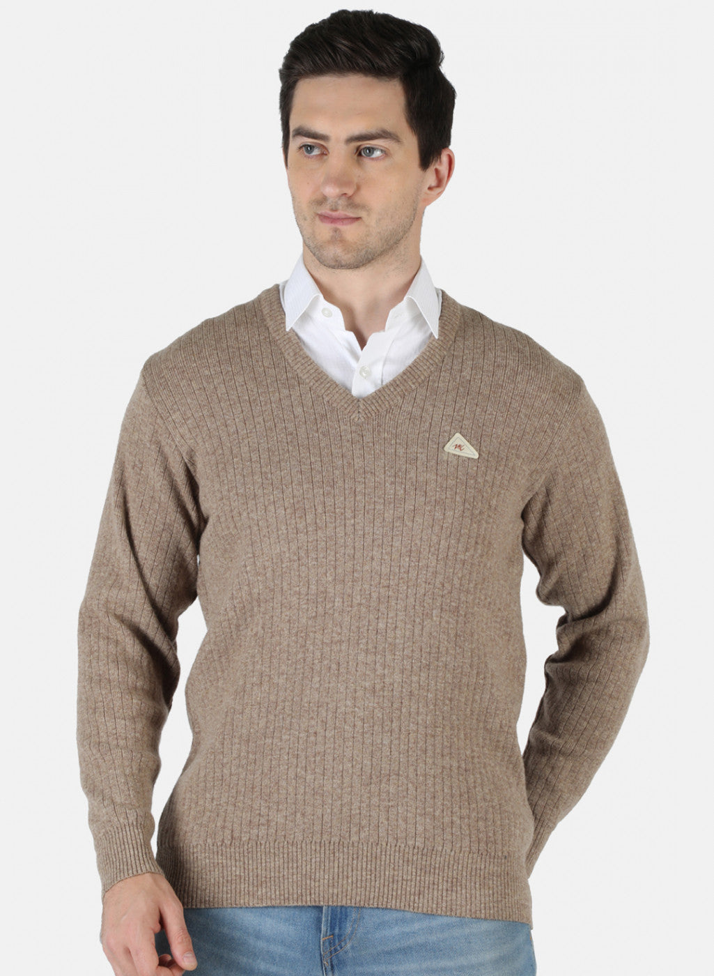 Men Beige Solid Pullover