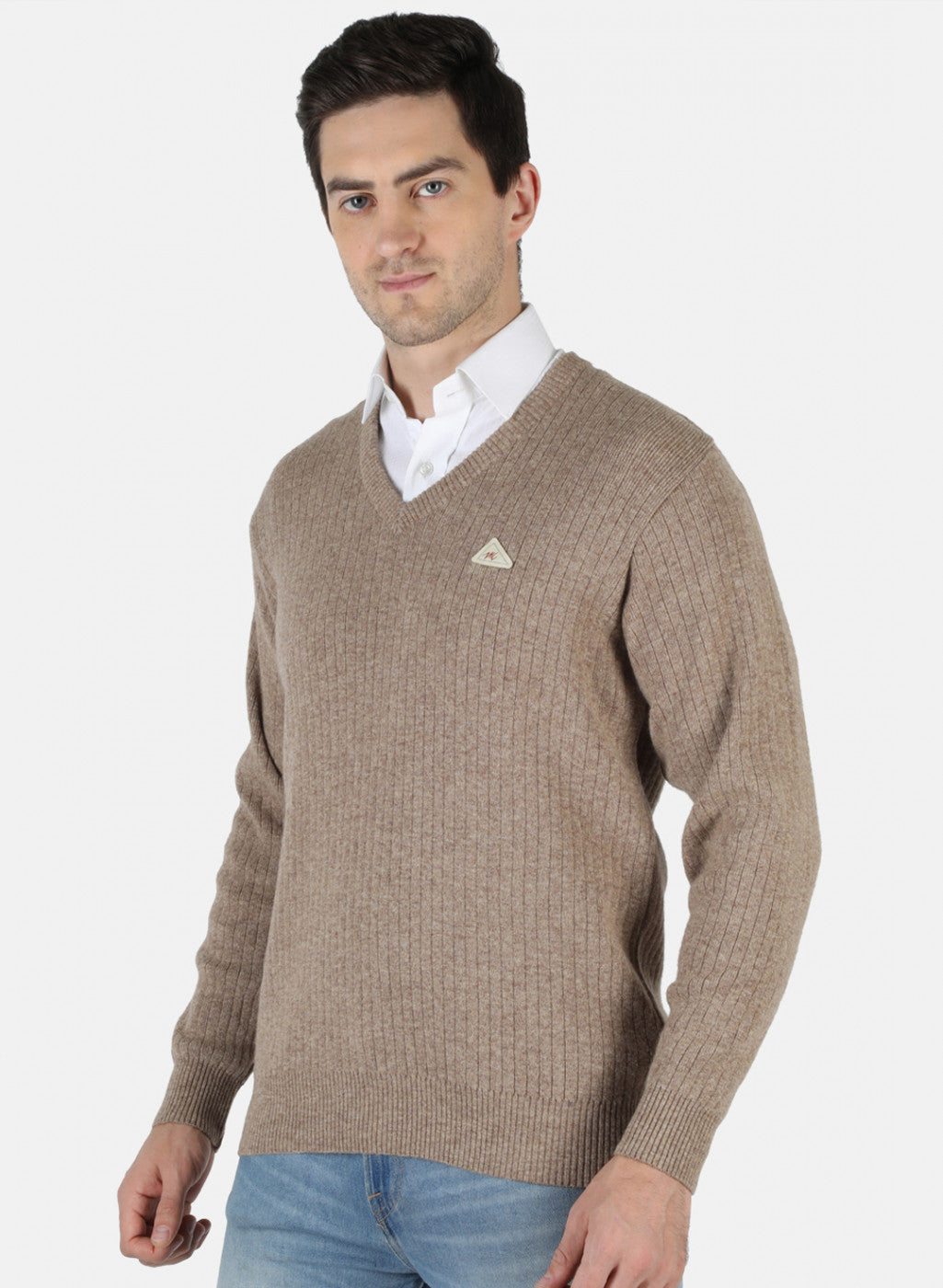 Men Beige Solid Pullover