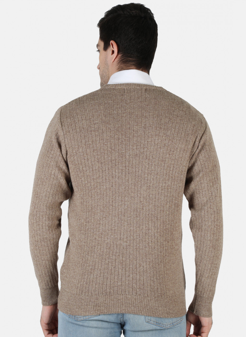 Men Beige Solid Pullover