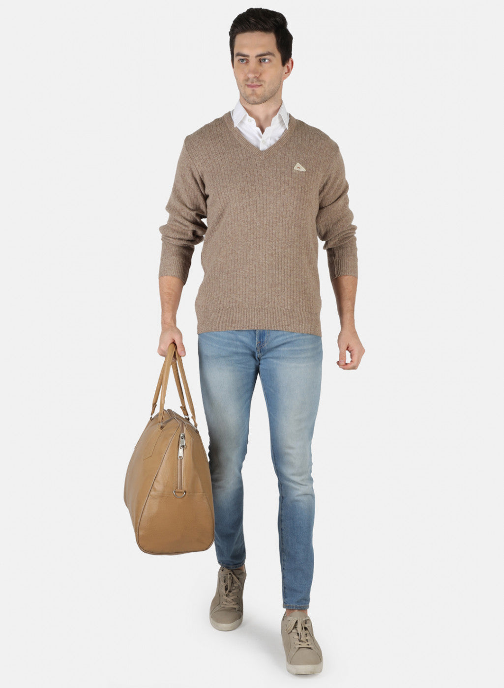 Men Beige Solid Pullover