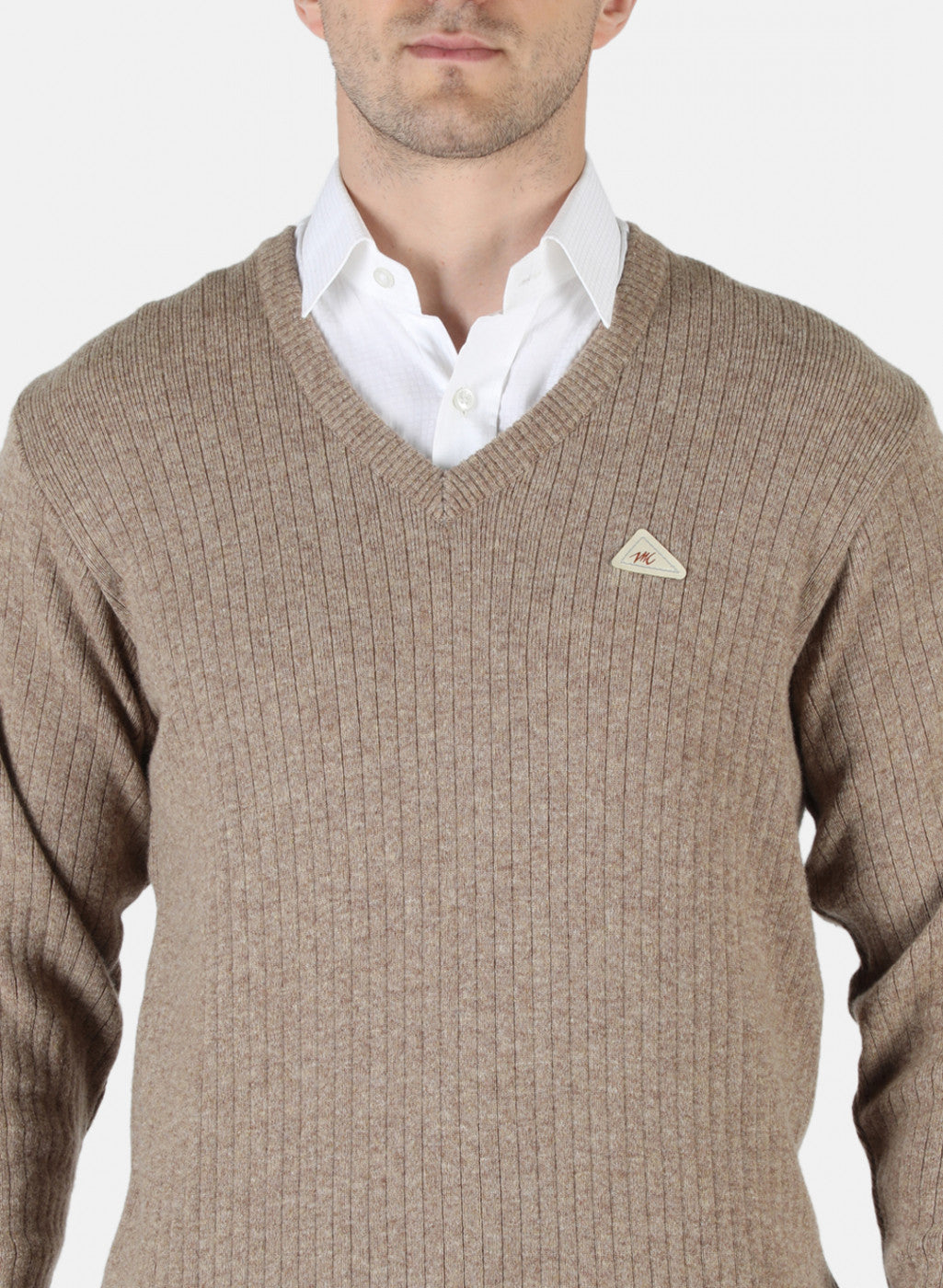 Men Beige Solid Pullover