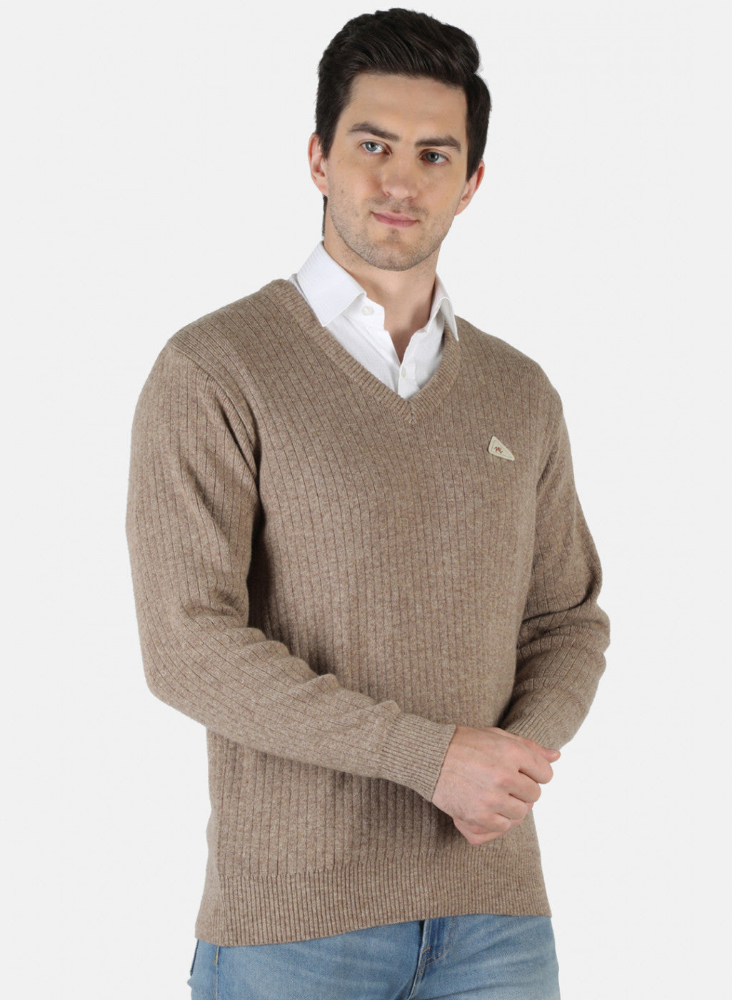 Men Beige Solid Pullover