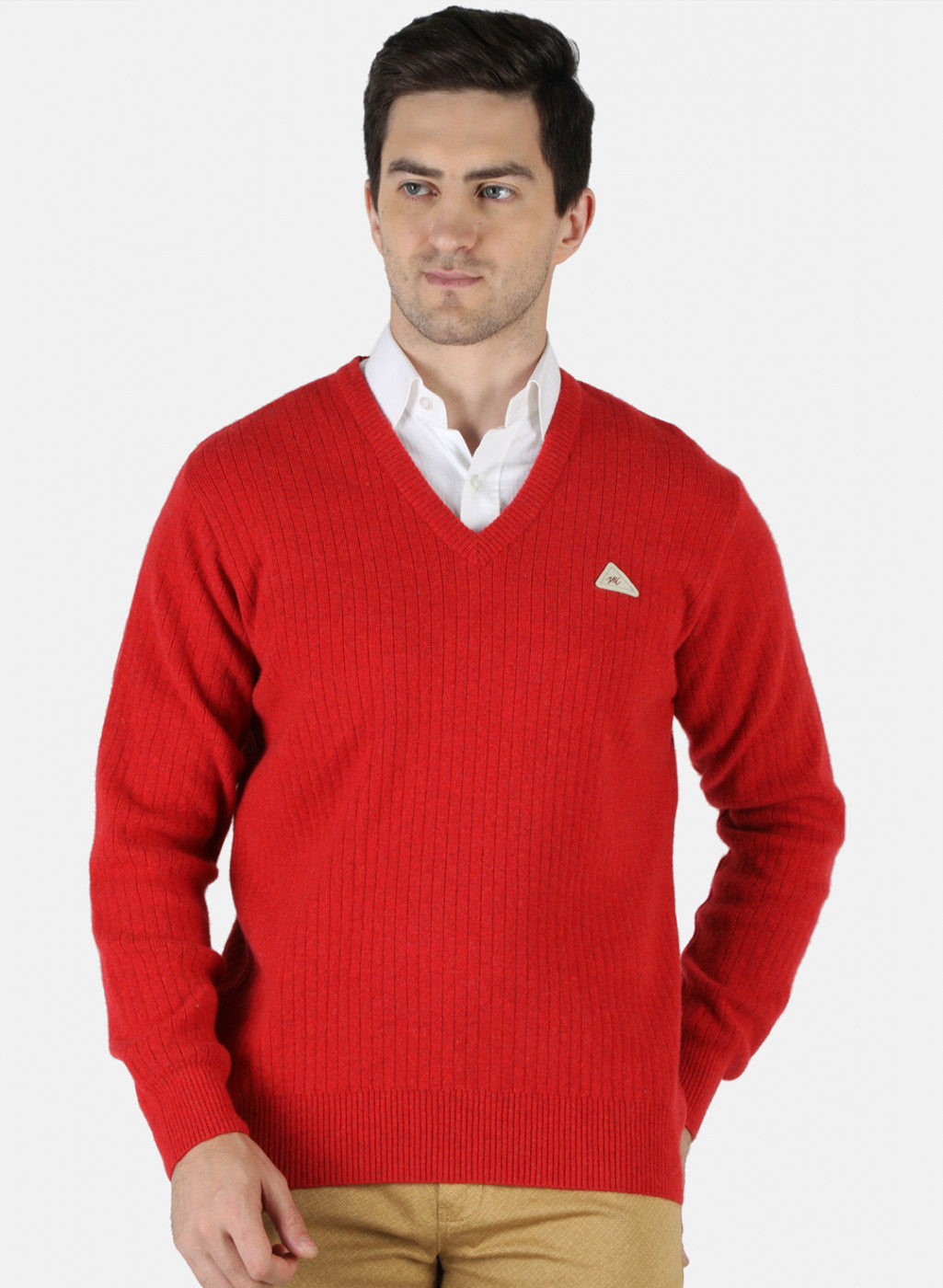 Men Red Solid Pullover