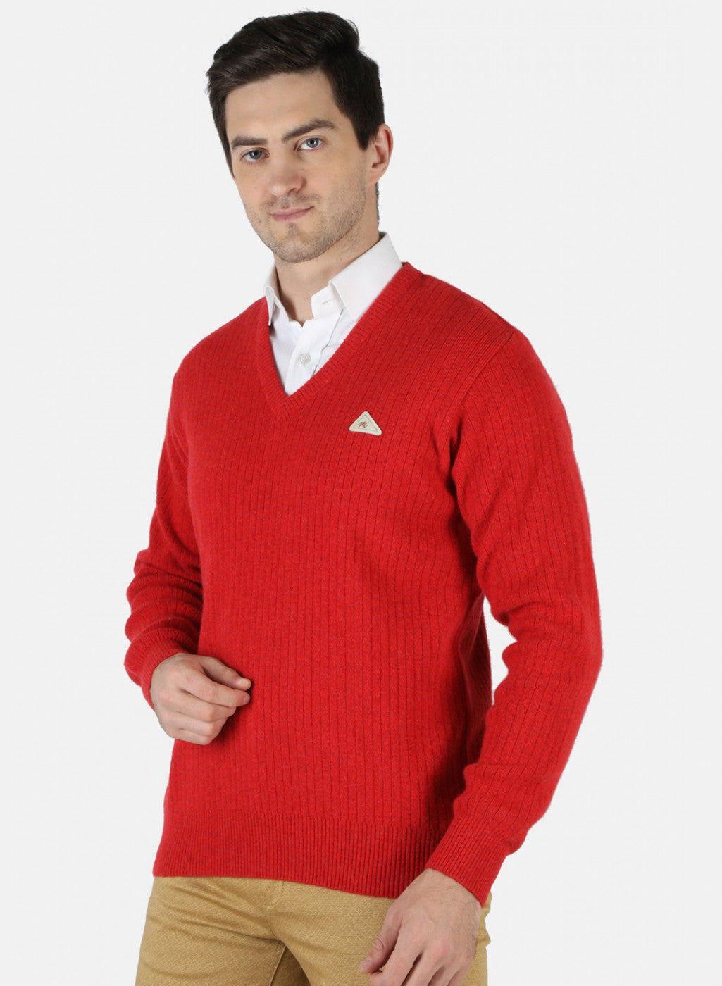 Men Red Solid Pullover