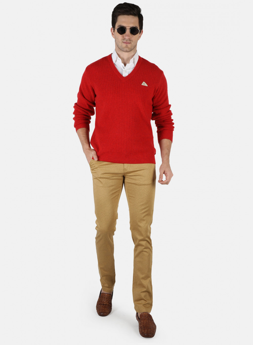 Men Red Solid Pullover