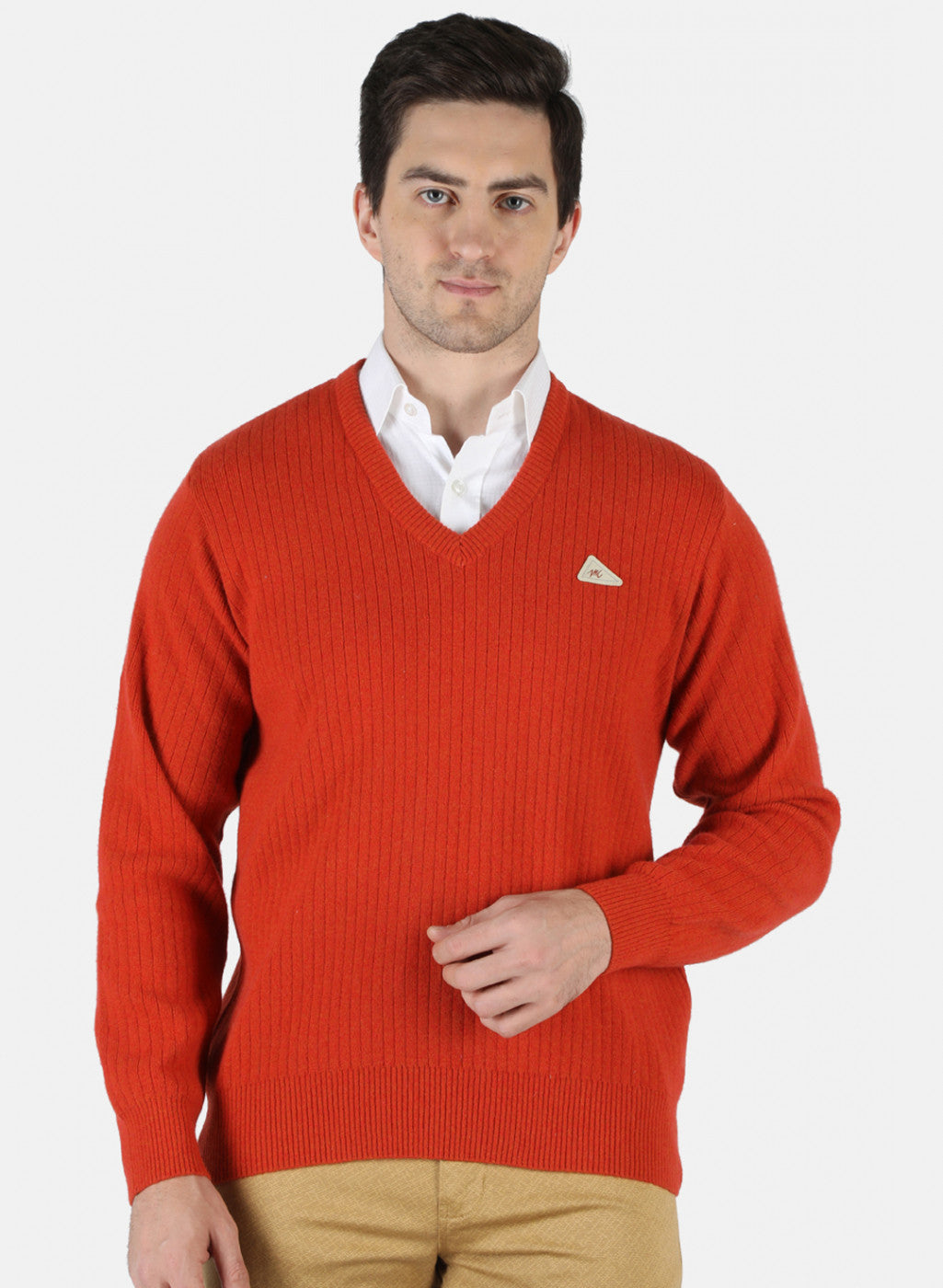 Men Orange Solid Pullover