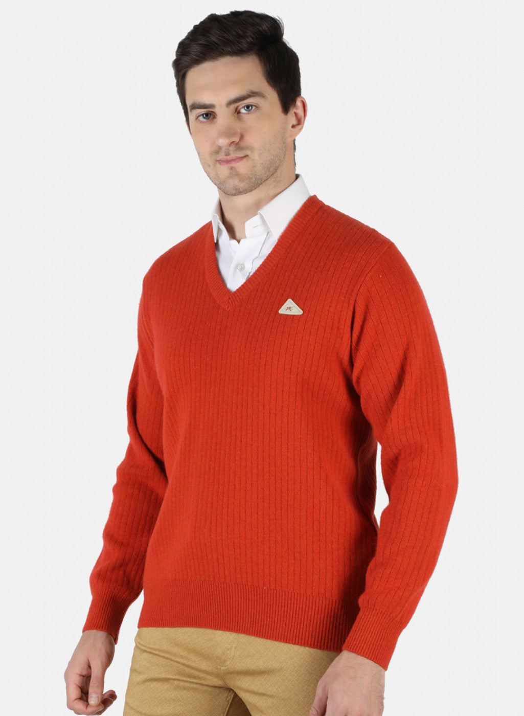 Men Orange Solid Pullover