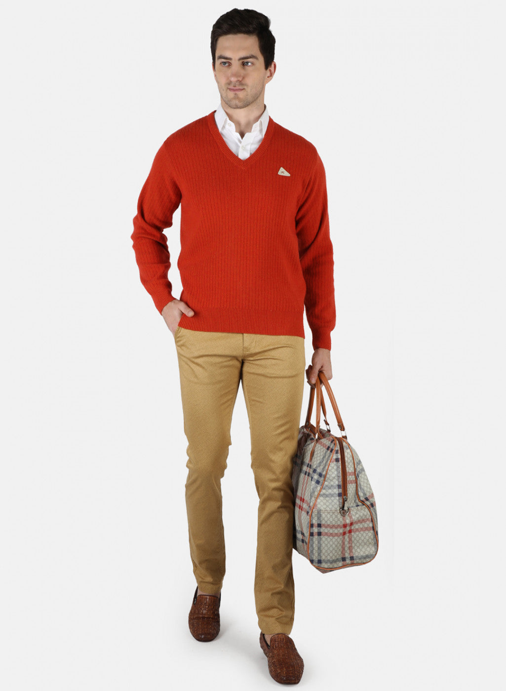 Men Orange Solid Pullover