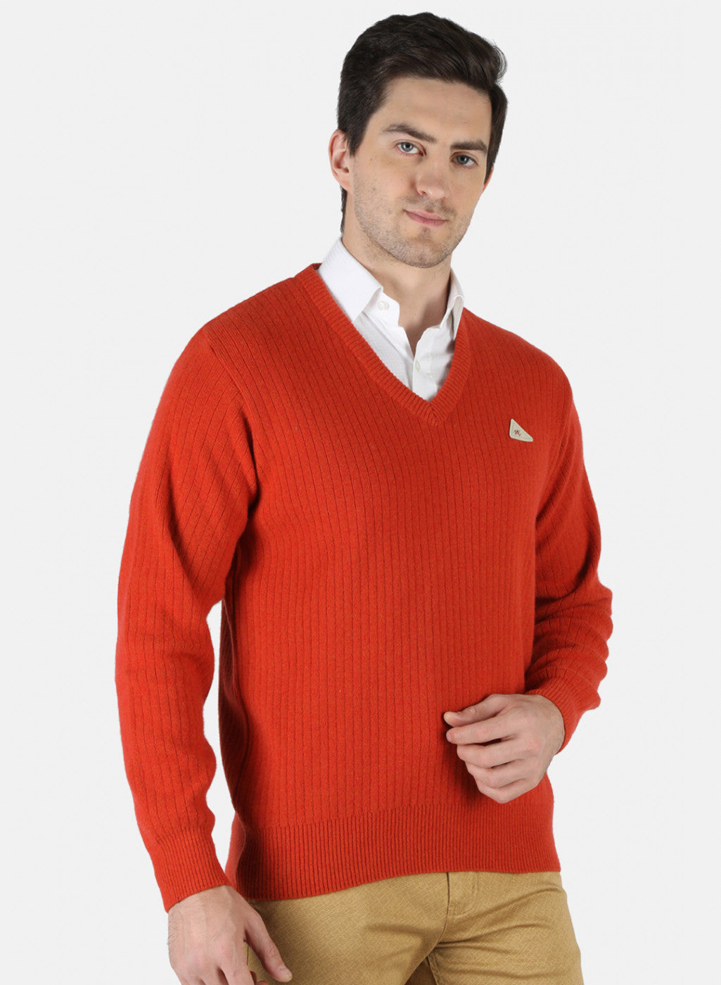 Men Orange Solid Pullover