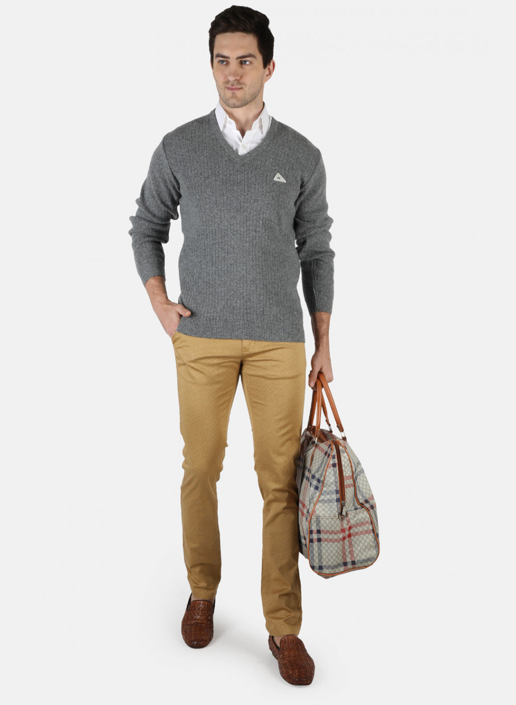 Men Grey Solid Pullover