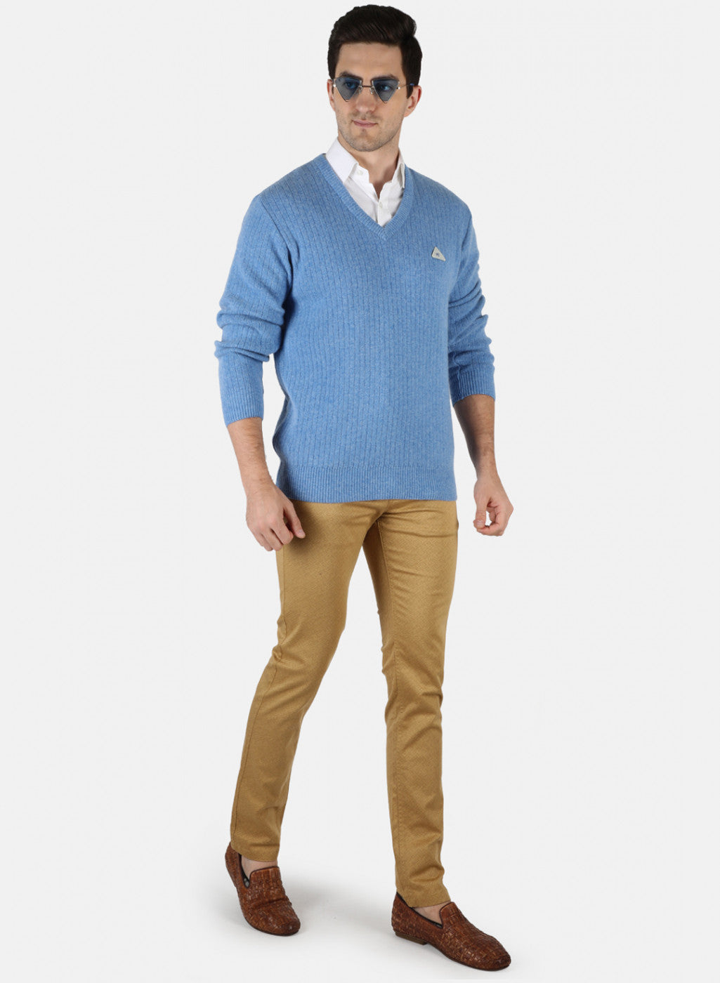 Men Blue Solid Pullover