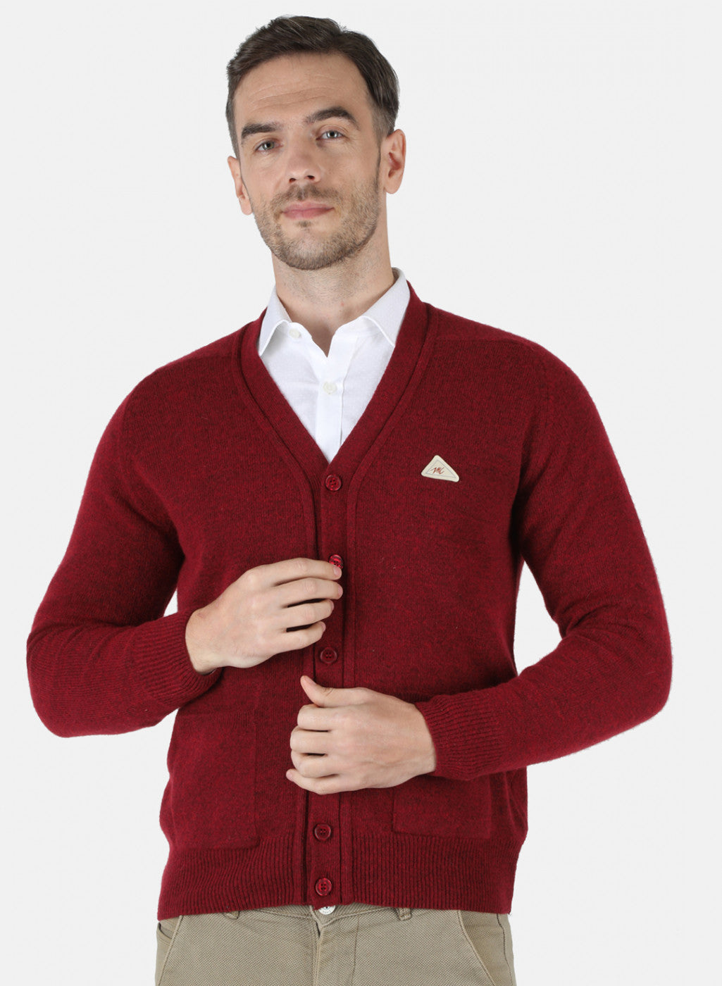 Men Maroon Solid Cardigan