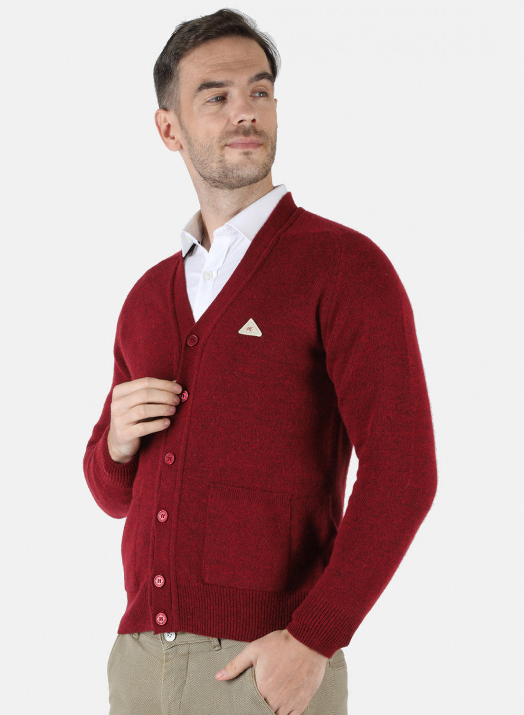 Men Maroon Solid Cardigan