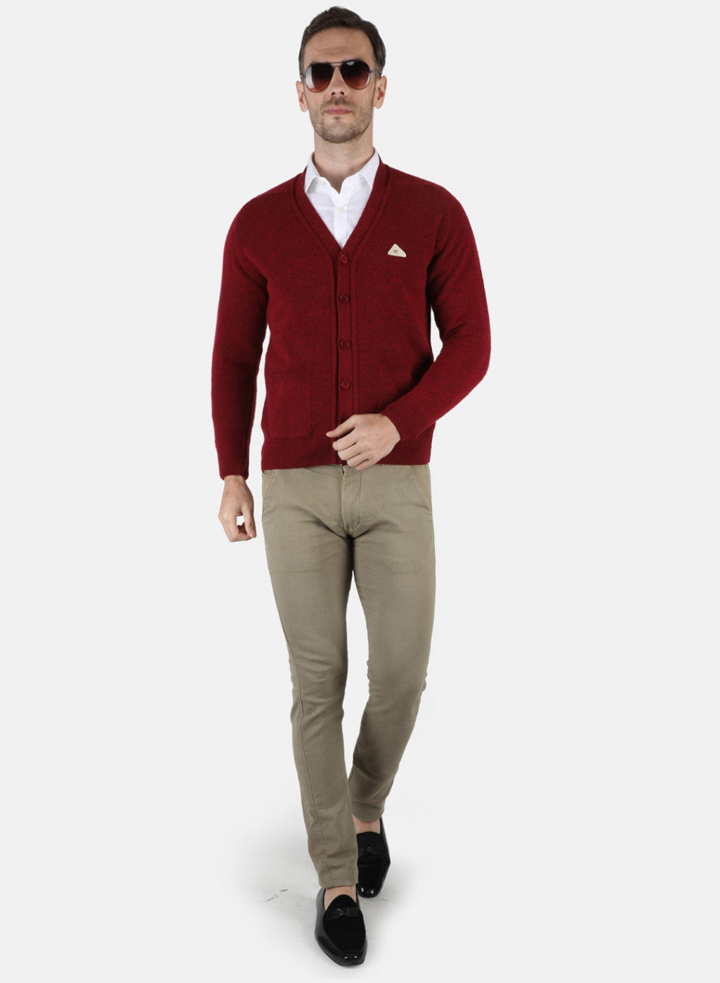 Men Maroon Solid Cardigan