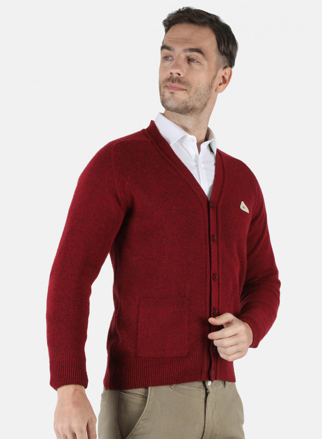 Men Maroon Solid Cardigan