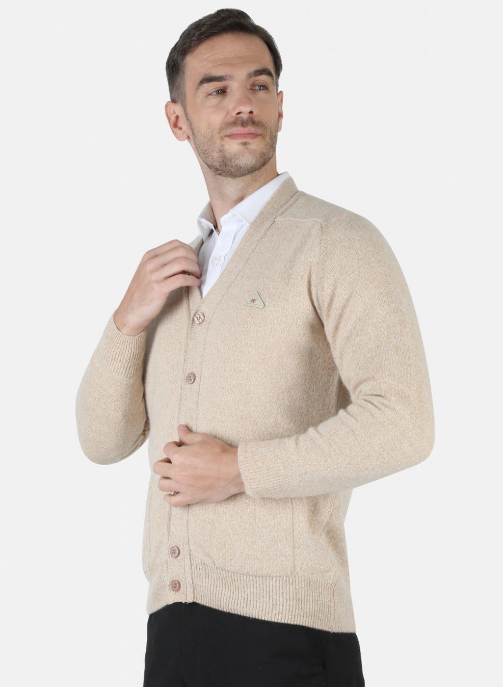 Men Beige Solid Cardigan