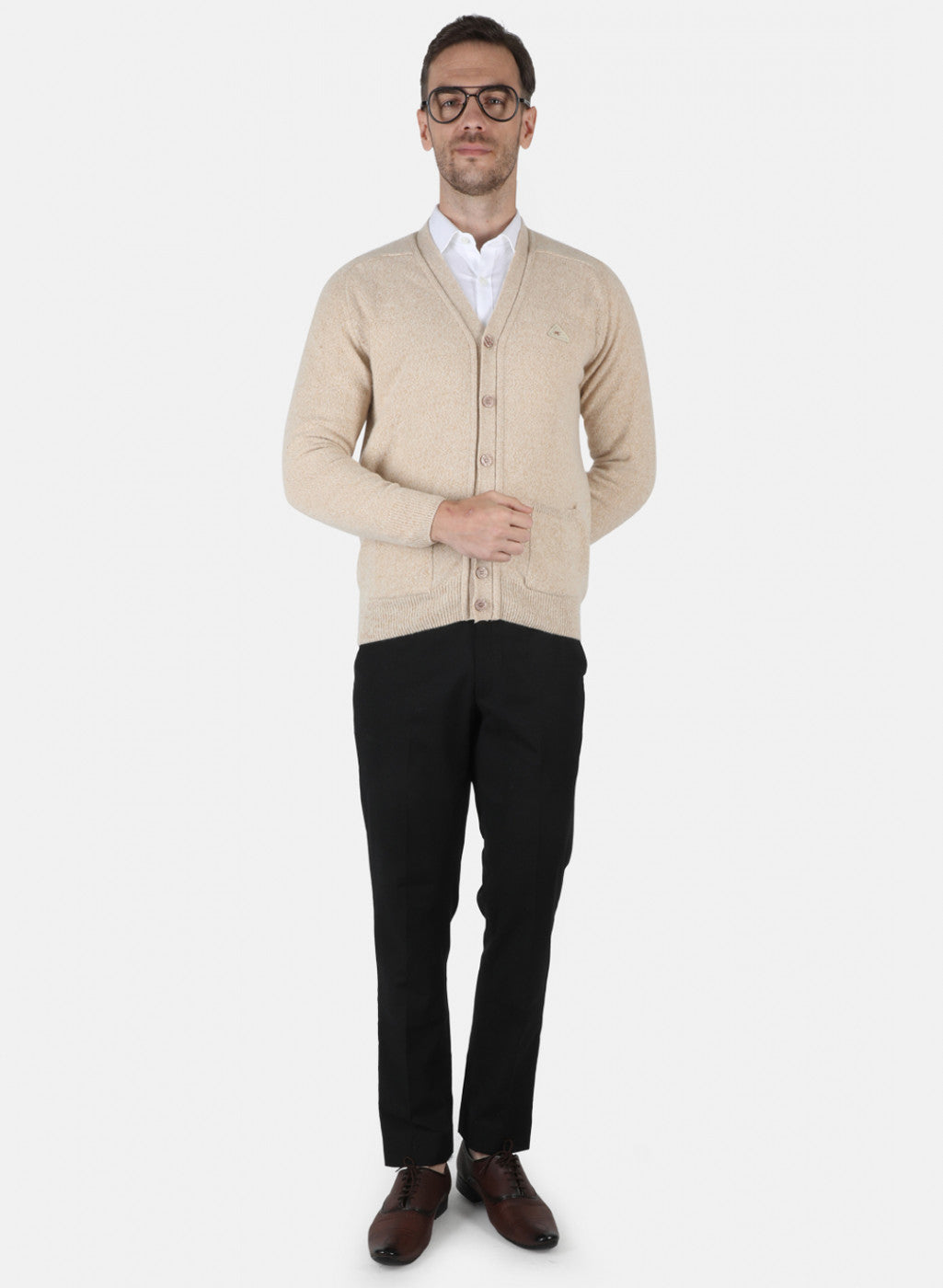 Men Beige Solid Cardigan