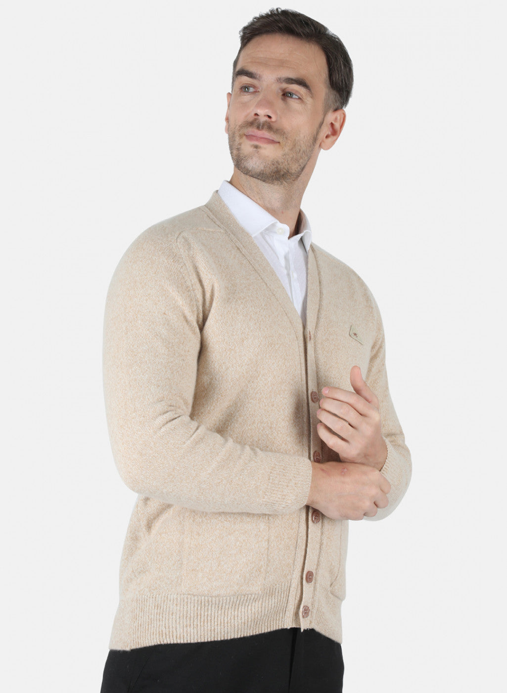 Men Beige Solid Cardigan