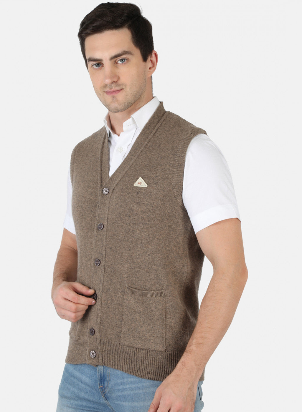 Men Beige Solid Cardigan