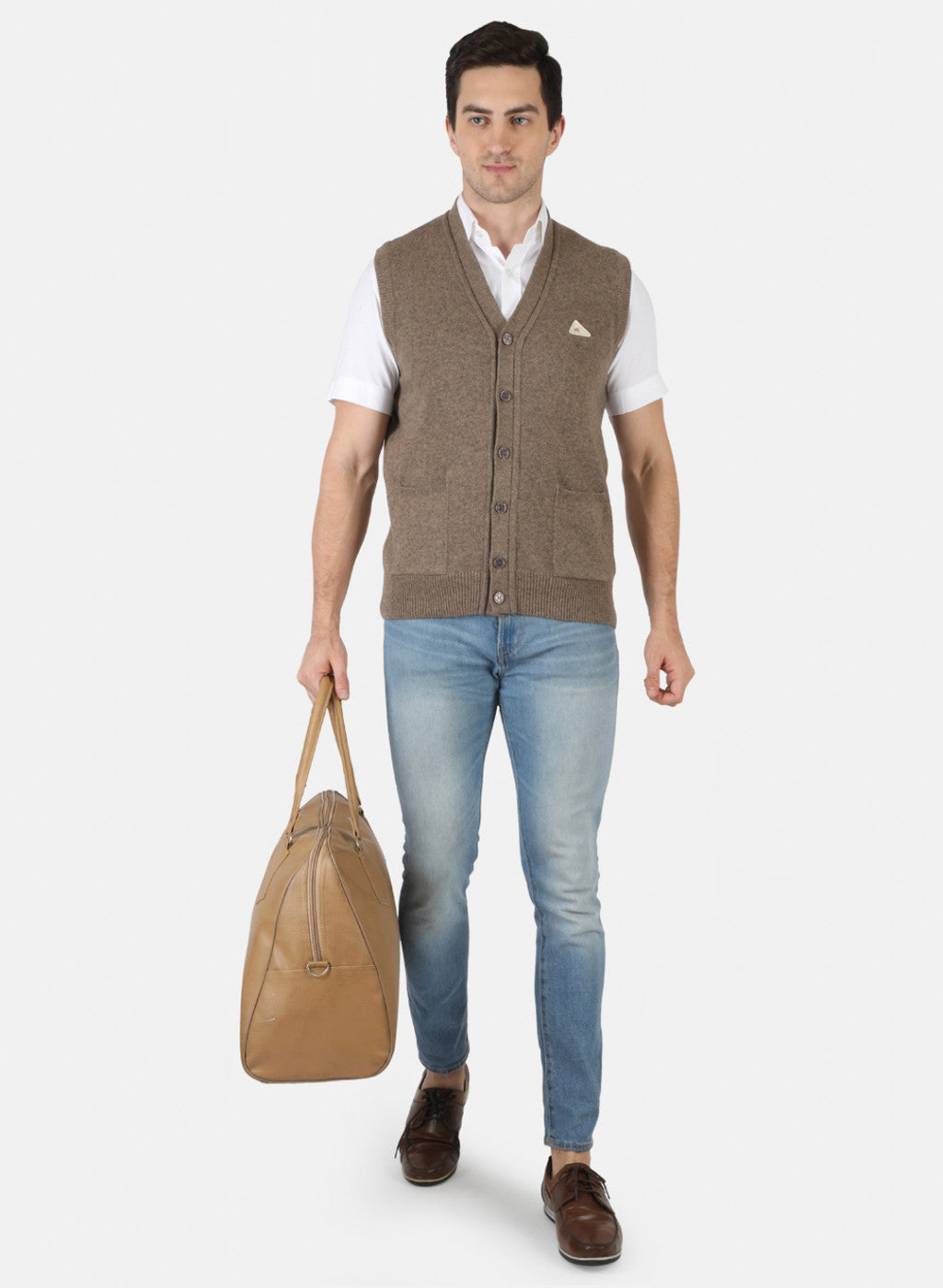 Men Beige Solid Cardigan