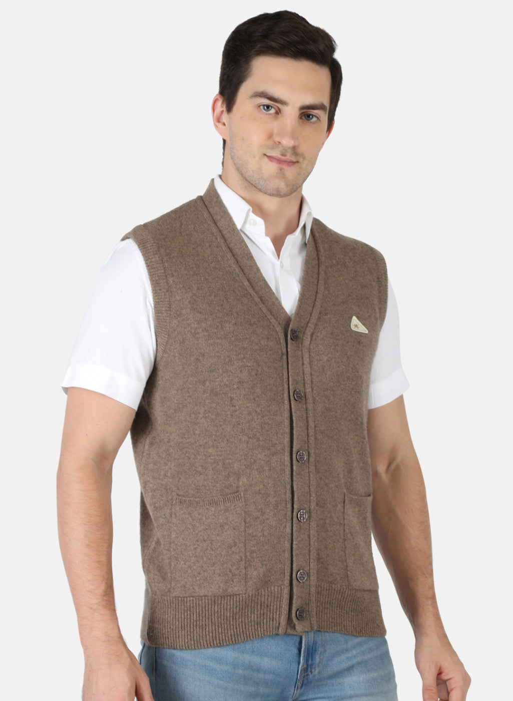 Men Beige Solid Cardigan