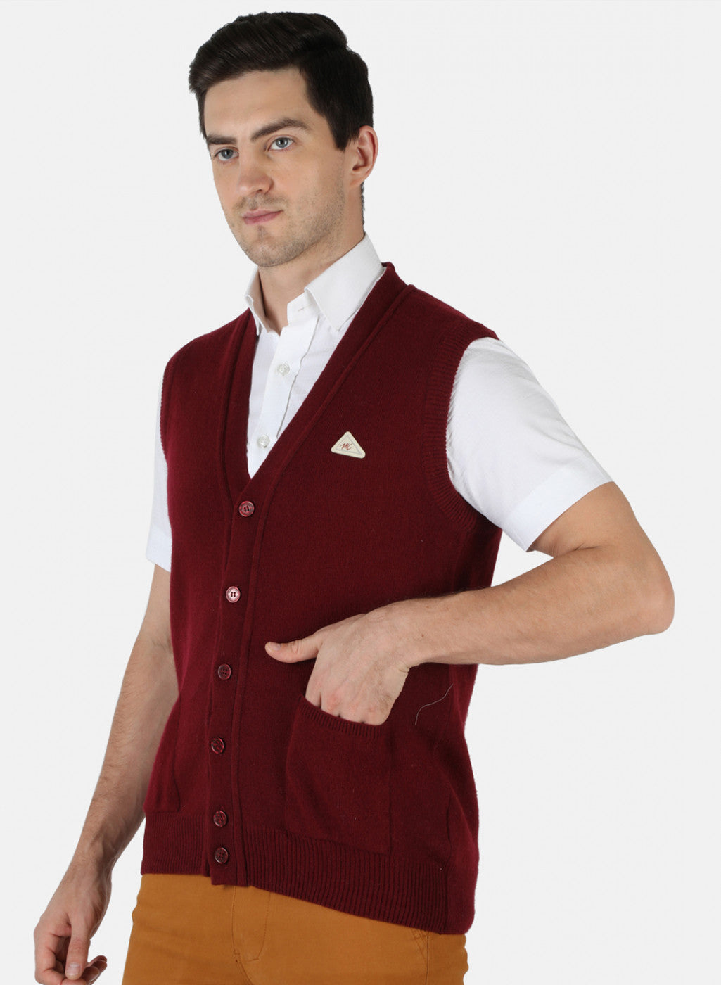 Men Maroon Solid Cardigan