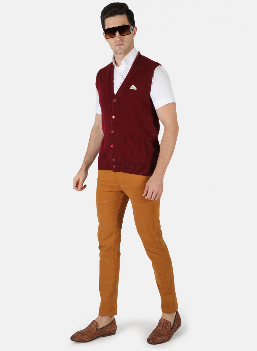 Men Maroon Solid Cardigan